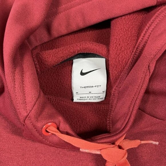 Nike Therma-FIT Hoodie Mens Medium Red Maroon Pullover Logo Kangaroo Zip Pocket - Picture 3 of 8